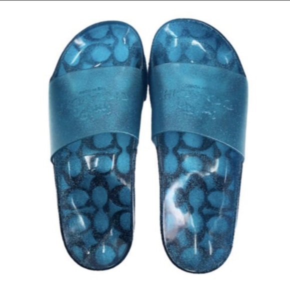 Coach Women’s Ulyssa Jelly Pool Slides in Shadow Blue Size 7 - Picture 2 of 4